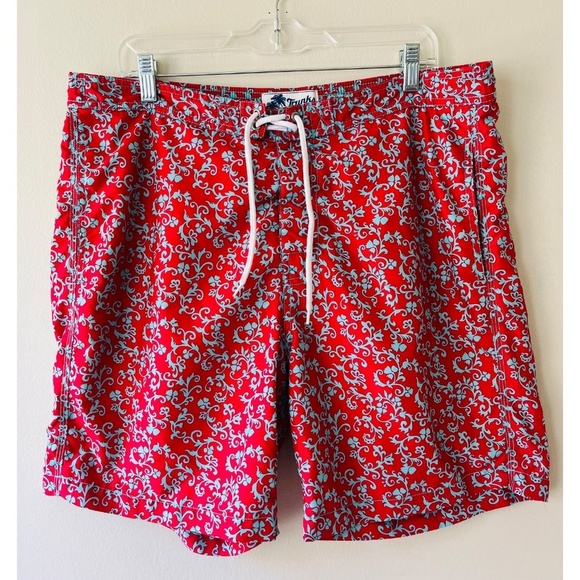 Trunks Surf n Swim Red Turquoise Lace Up Pockets Summer Pants Shorts Size L - Picture 1 of 11